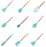 Free Sample 11 pcs Wooden Handle Cooking Tools Accessories Gadgets Silicone Kitchen Utensil Set