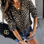 free shipping wholesale fashion  printing leopard button long sleeve top shirt woman ladies' blouse designs tops