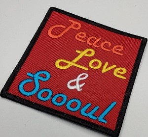 Fun, Colorful 3x3-inch Embroidered Patch, &quot;Peace, Love, Soooul&quot; Iron-on Applique, DIY Jackets, Hats, and Bags