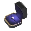 Gift transparent Plastic packaging black leather ring box with led light