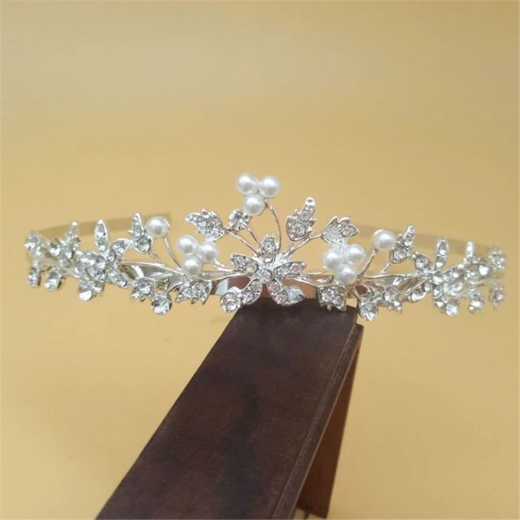 Girls princess Crystal Tiara Wedding flower Girl Kids Crown with bead Pageant Accessories