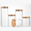 Glass Spice Jar With Wooden Lid Factory Wholesale Glass Food Storage Containers Jar Seal Bamboo Lids