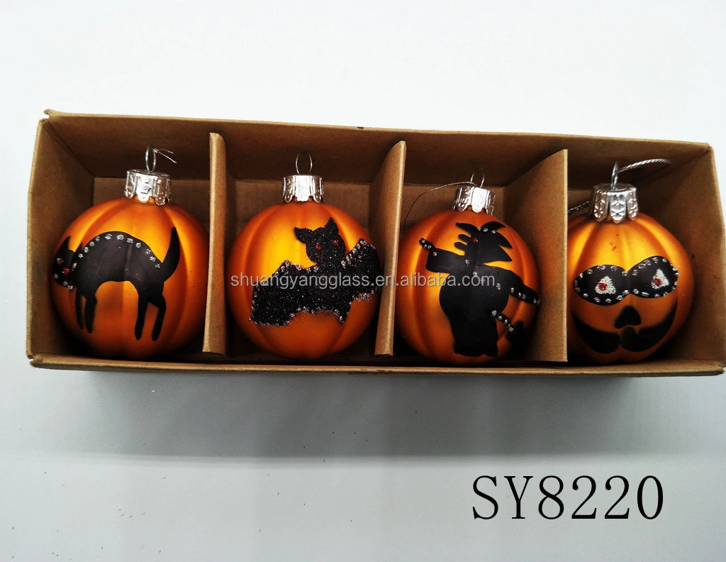 Halloween festival decoration mini handpainted glass pumpkin hanging ornament