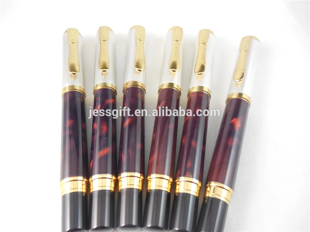 High End luxury marble lacquered metal roller pen with gold parts for business gift