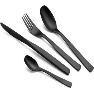 high grade royal flatware set square handle design tableware stone polish black cutlery black knife fork spoon set