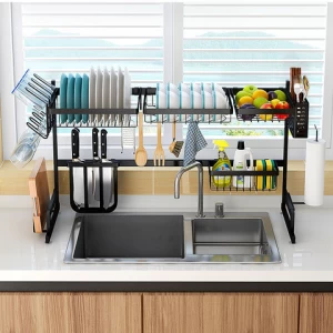 High Quality 201 Stainless Steel Standing Type Storage Kitchen Rack Over Sink Dish Drying Rack