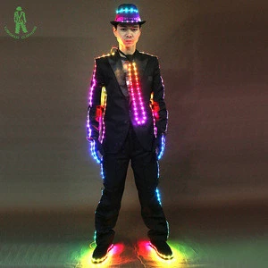 High Quality LED Suit Colorful Luminous Clothes Michael Jackson Style Performance Ballroom Night Club Show Luminescent Clothes