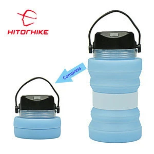 Hitorhike self-driving camping solar lighting foldable silicone collapsible water bottle