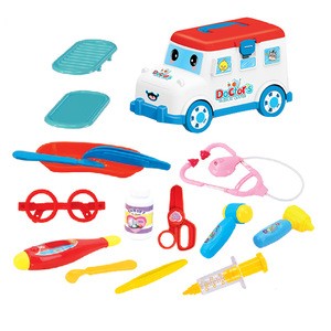 Hot selling pretend play toys plastic medical tools bus toys funny experience kids doctor toys