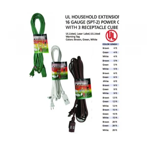 HOUSEHOLD EXTENSION CORD 16 GAUGE POWER CORD WITH 3 RECEPTACLE CUBE TAP INDOOR EXTENSION CORD