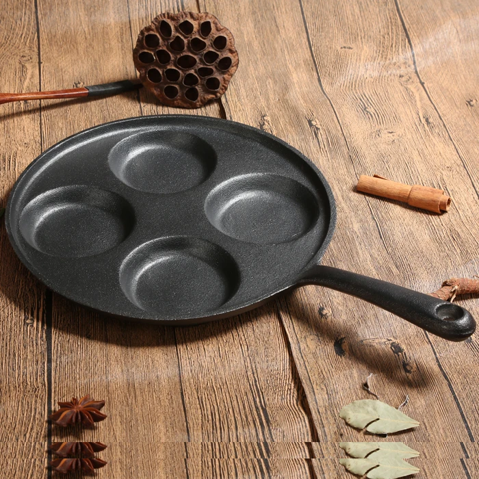 household kitchen items  Preseasoned Cast Iron Fry Egg Pan Frying Pan with four holes