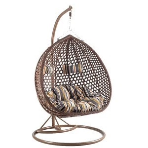 Indoor Outdoor Furniture Patio Rattan  Double Size Swing Hanging Egg Chair With Steel Pole And Egg Chairs