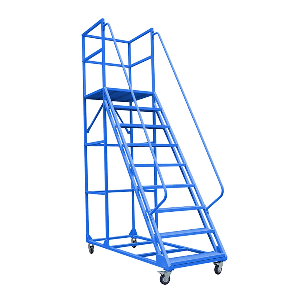 Industry Metal 200kg Load Capacity Safe 8 Steps Platform Ladder with Casters