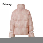 Irregular vertical stripe shell Ladies'  detachable collar scarf puffer padding Jacket