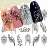 Jewelry Flower Water Decal Black Sticker For Nail Pattern Painting Wrap Paper Foil Tip Tattoo Manicure