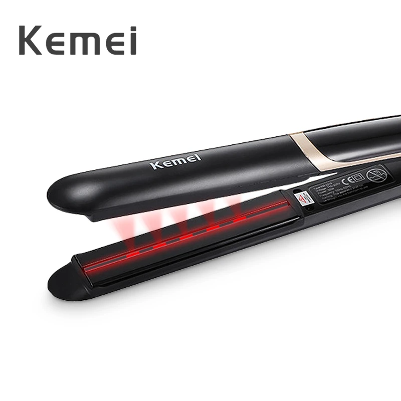 Kemei KM-2219 Electric Curler Flat Iron Negative Curling Professional Best Infrared Hair Straightener with LED Display
