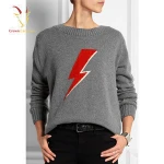 Ladies Intarsia Knitting Gray Cashmere Sweater Custom Design Sweater