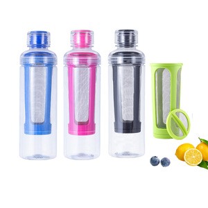 Large Capacity BPA Free Sports Beverage Plastic Water Bottle With Long Juice Fruit Infuser Basket, Leakproof Flip Lid Cover 25oz