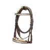Leather Dressage Bridle Brown with Golden Chain and matching padding in all Items.