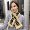Leopard Houndstooth Artificial rabbit fur stylish thermal knitted winter luxury scarf  for women