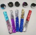 Low MOQ Accessories Two Tone Sequin Fabric Bulk Custom Slap Promotion Sequin Charm Mermaid Snap Bracelet