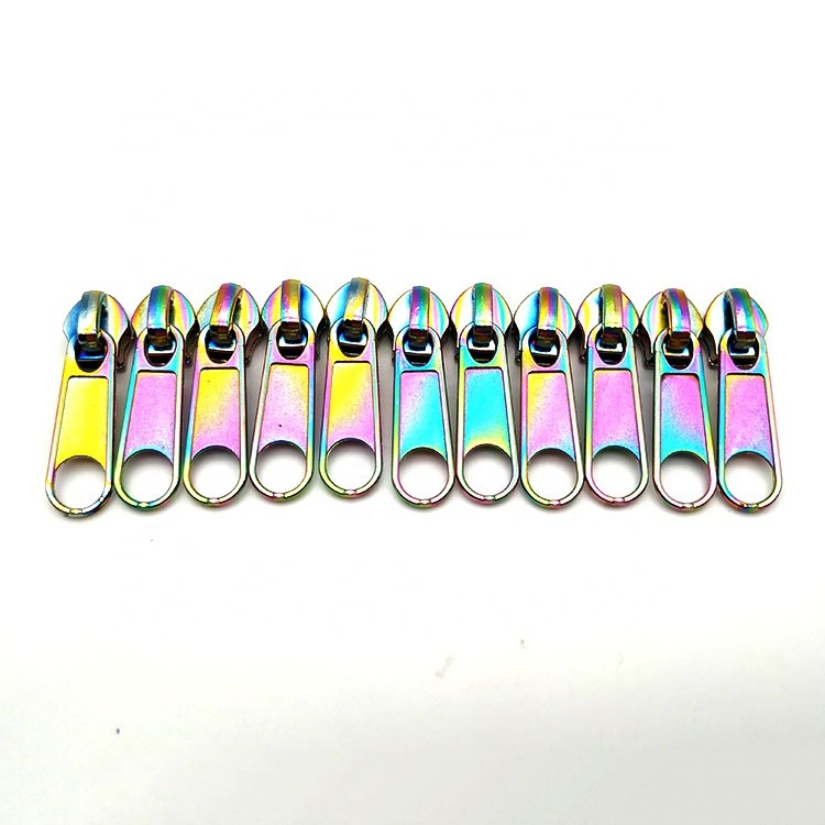 Low moq stocked fancy #5 rainbow color long puller nylon zip  metal slider