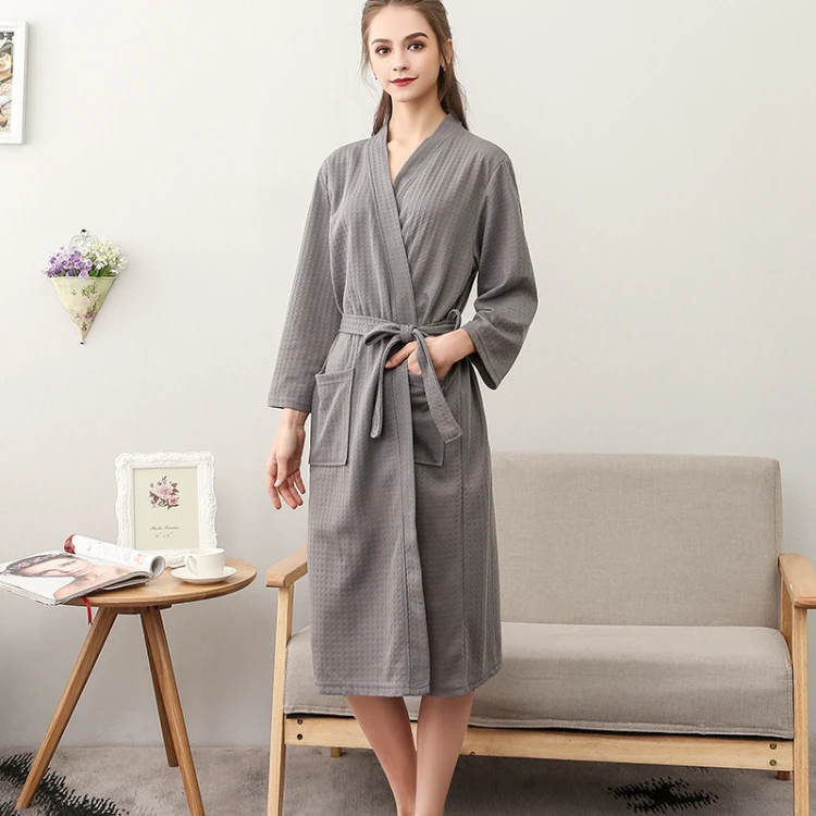 Luxurious Robe Soft Absorbent Lightweight Long Kimono Waffle Hotel Spa Cotton Bathrobe for Women