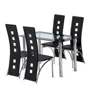 Mecor Dining Room Table Set, 5 Piece Glass Kitchen Table and Leather Chairs Kitchen Furniture,Black