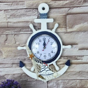 Mediterranean Style Boat Anchor Wall Clock Artware Goods Nautical Antique Wooden Clock