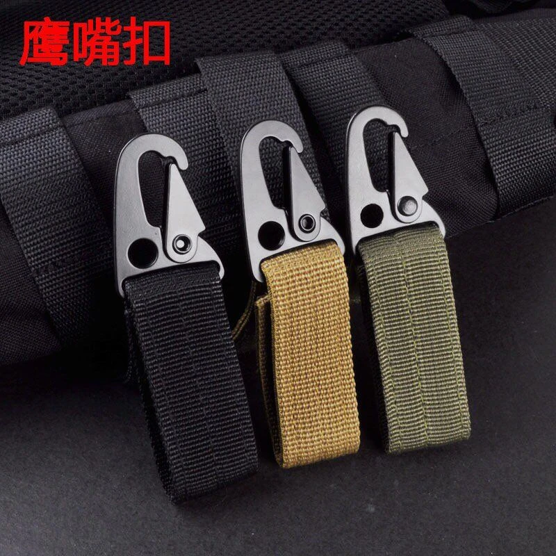 Military Molle Backpack Hooks Key Chain Tactical Nylon Belt Metal Hanging Carabiner Hook