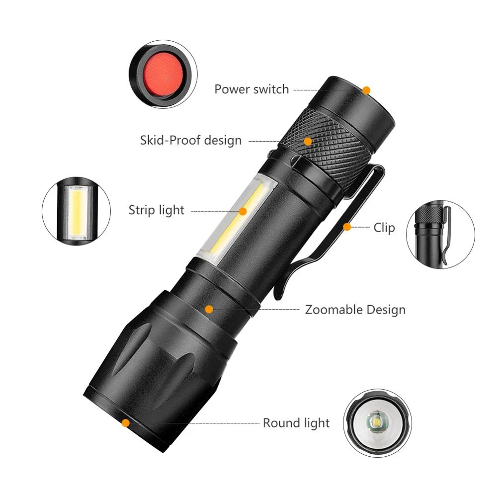 Mini Super Bright Waterproof night light zoomable USB rechargeable COB led torch flashlight