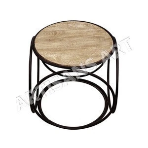 Modern Antique Sand Blast Wood Iron Nightstand, Rustic Industrial Side table, Metal wood Bedside Bedroom Furniture