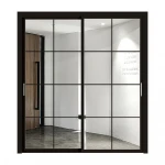 Modern Home Design Matt Black Finished Aluminum Alloy Frame Durable Glass Sliding Interior Door