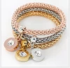 Multi Layered Colorful Popcorn Crystal Rhinestone Elastic Metal Pendant Charm Bracelet for Women