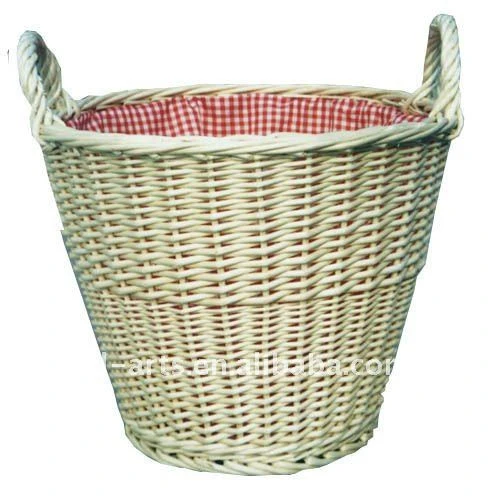natural round lined wicker basket with hand