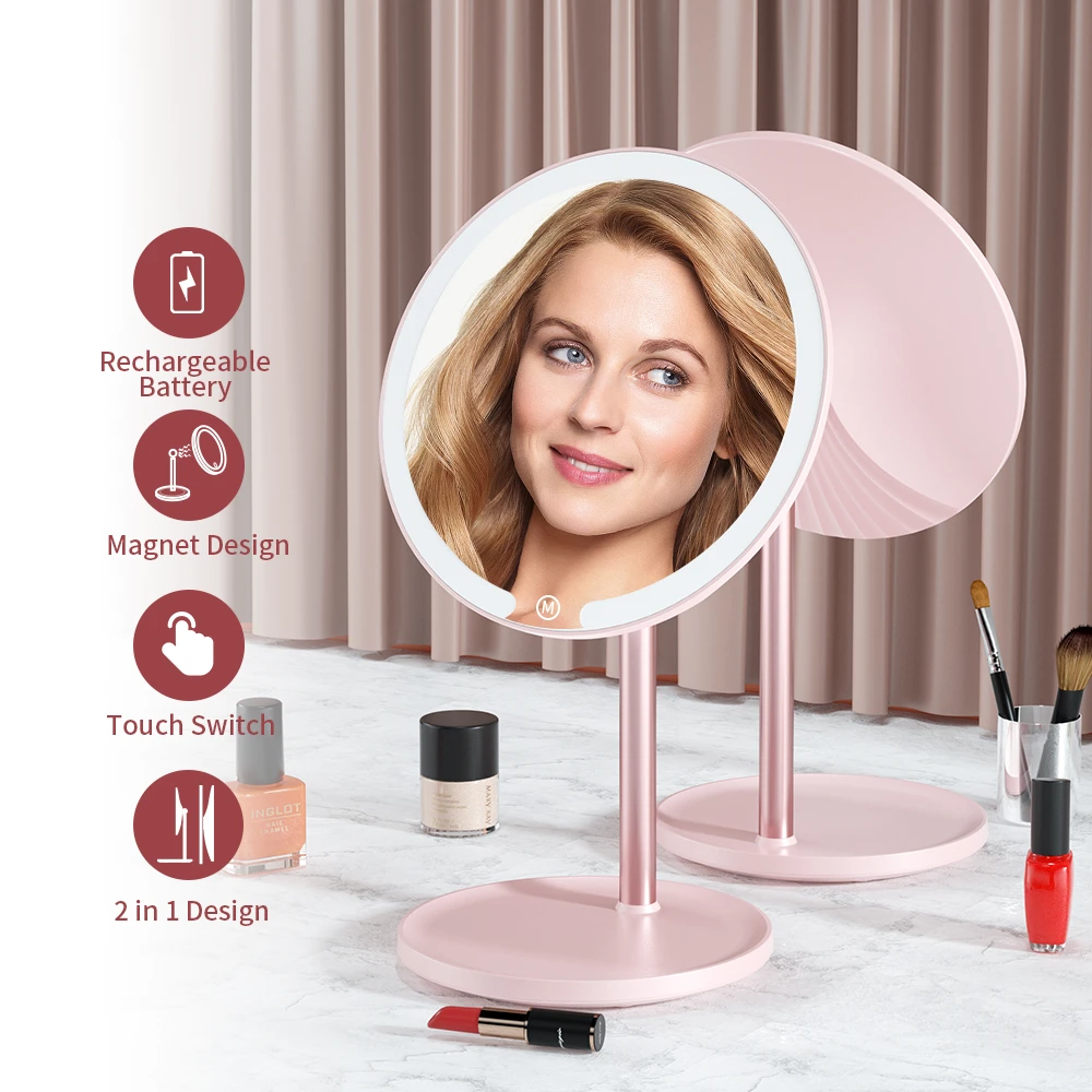 New arrival rechargeable magnet design wall mounted desktop vanity led makeup mirror with light