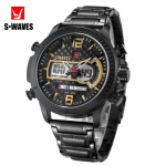New Brand SWAVES Double Display Analog Digital LCD Quartz Wristwatch Stainless Steel Band Male Clock Men's Army Watches SW2072S