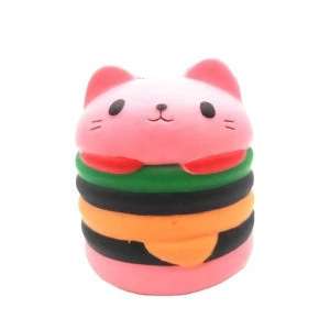 New design juguetes al por mayor pu giant jumbo squishy cat head ball animals toy food squishy hamburger