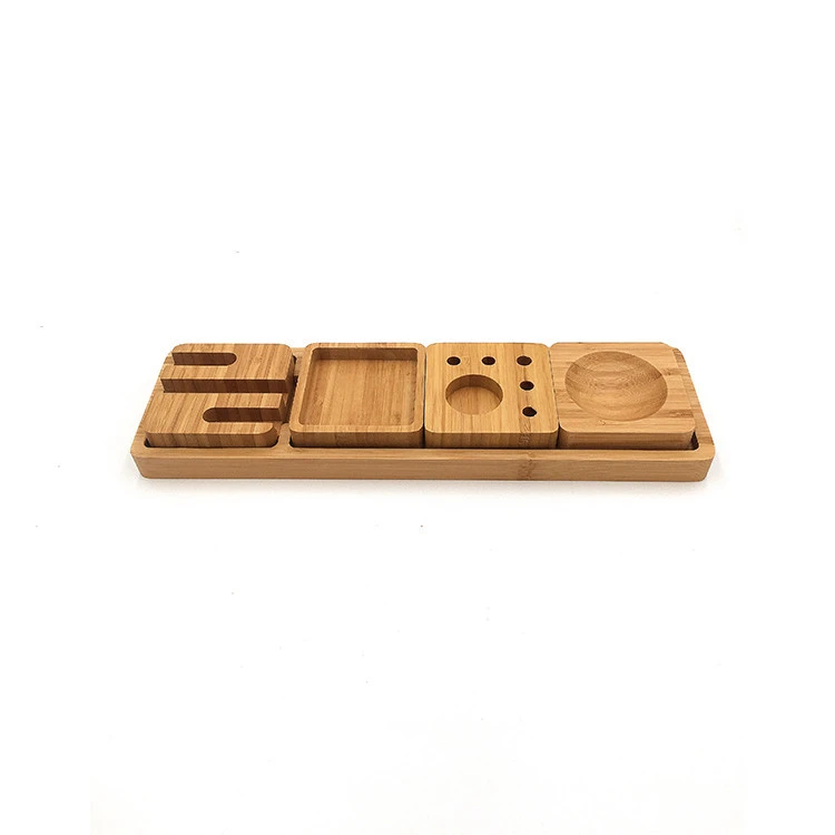 New design wooden bamboo wooden home office table desktop storage tray desk organizer set