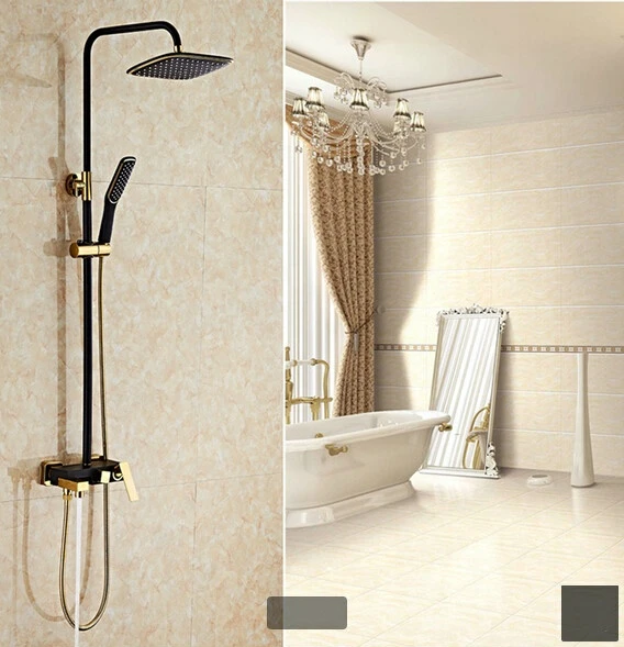 New Fashion Luxury Royal Hotel Black Gold Wall Mount Rain Bath Shower Faucet Bathroom Muslim Shower Set