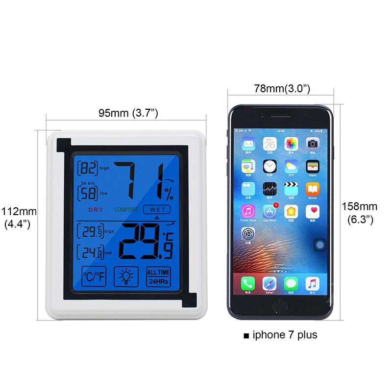 New large-screen LCD touch digital thermometer and hygrometer backlight temperature and humidity monitor comfort weather clock