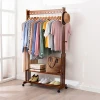 New style bamboo Coat Rack With Shoe Stand and with Removable Wheel Storage Shelves
