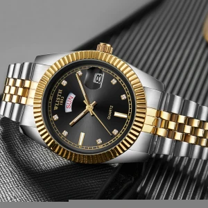 new watch men&#x27;s gold steel belt calendar quartz business men&#x27;s watch factory wholesale