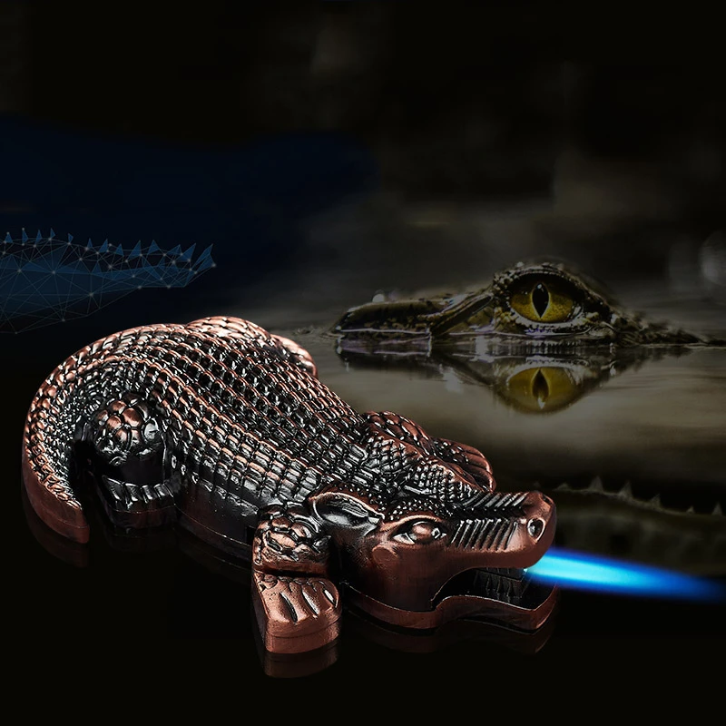 Newly arrived creative metal crocodile lighter mini jet blue flame torch windproof lighter