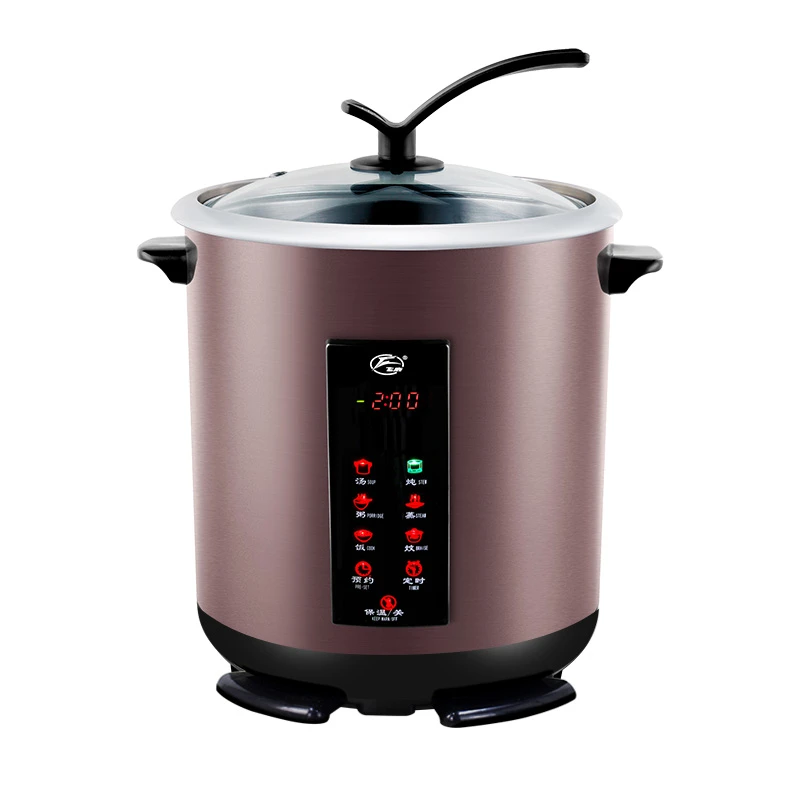 Newly designed 8-function 304 stainless steel electric crock pot timing 10L slow sooker