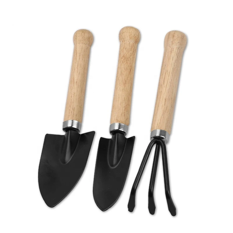 Ningbo Factory Direct Price Mini 3pcs Plant Gardening Shovel Spade Rake Trowel Mini Hand Garden Tool Set with Wooden Handle