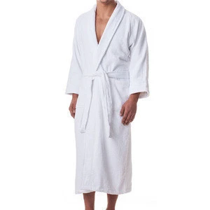 OEM 500gsm white cotton shawl terry velour hotel bathrobe