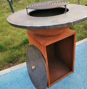 Outdoor Weathered Bol Corten Steel Fire Pit Table / BBQ