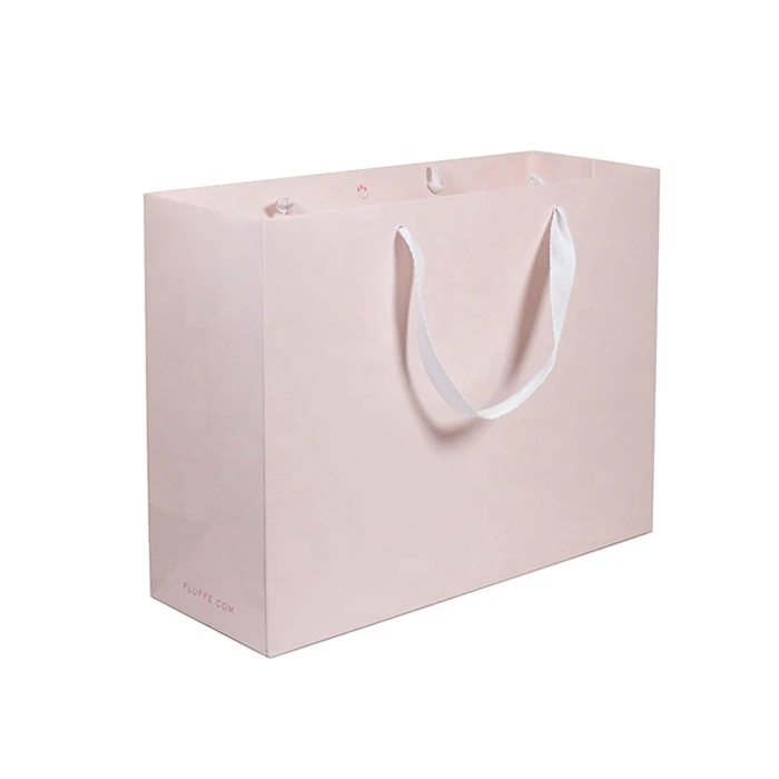 Pantone color printing pink art paper bag matt laminated finished with embossing printing
