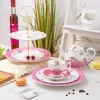 pink color with white point ceramic fine bone china dinnerware set